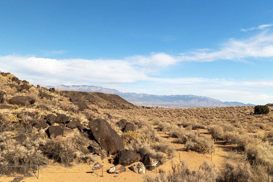 Sandia Mountains in New Mexico from Petroglyph National Monument