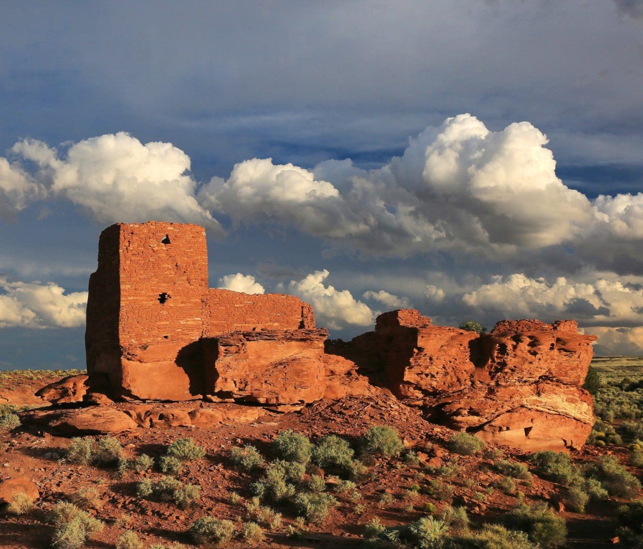 Wukoki Pueblo rises from the grassy plains north of Flagstaff in Wupatki National Monument.