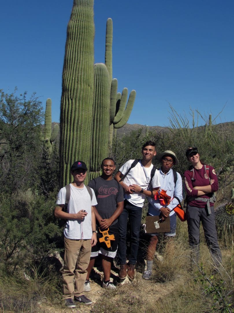 high school students with saguaro cactus