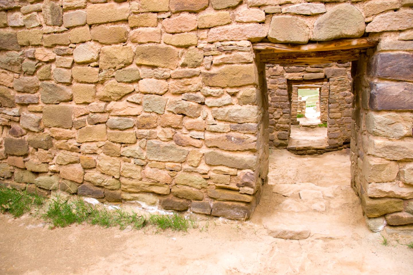 Chaco Culture wall with passageways aligned in perspective.