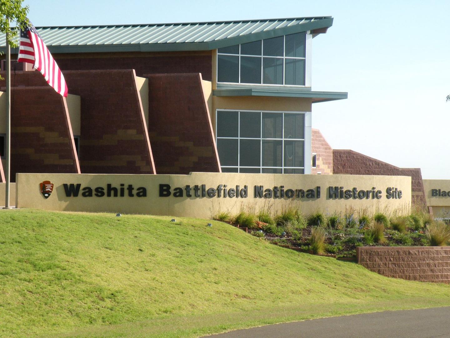 Washita Battlefield National Historic Site entrance sign.