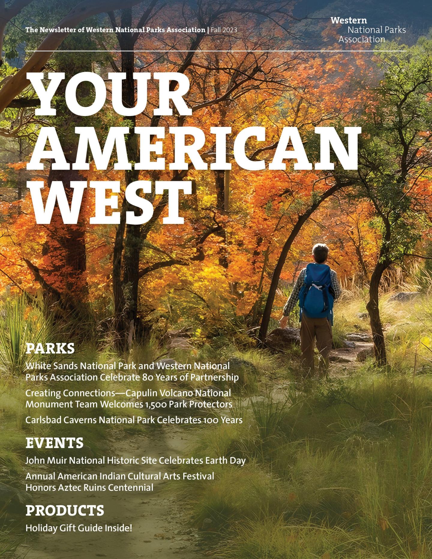 Magazine cover featuring a hiker in an autumn forest.