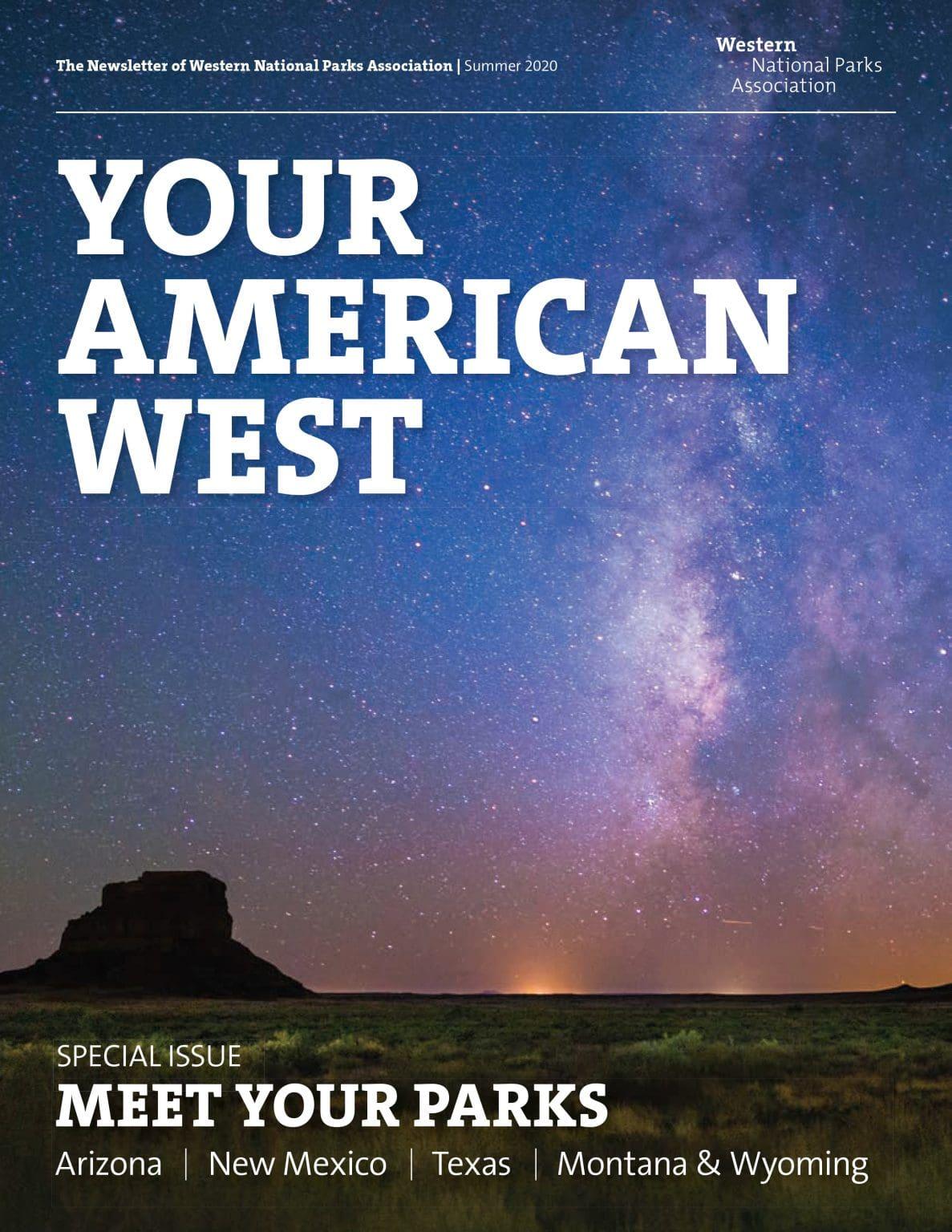 Starry night sky over a desert landscape with silhouetted rock formation.