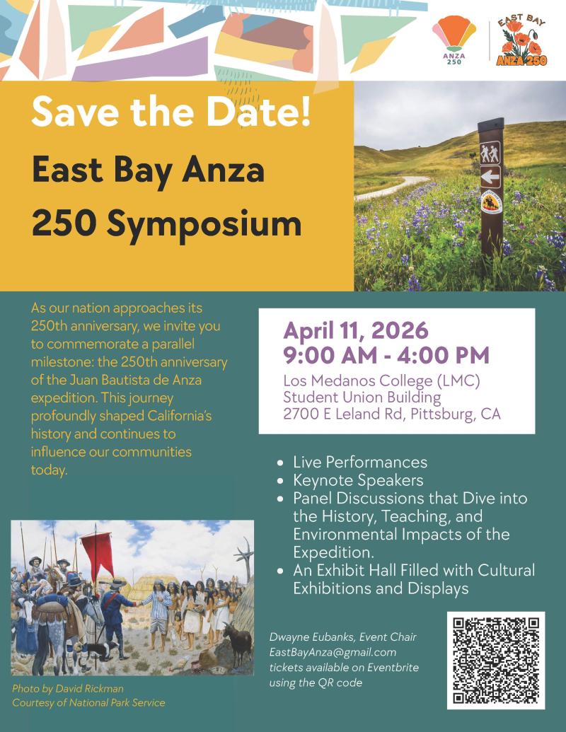 Event flyer for the East Bay Anza 250 Symposium