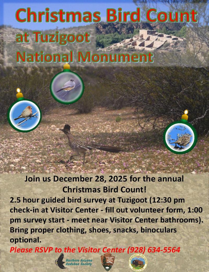 A flyer with a roadrunner in the center wrapped with text that repeats the event information