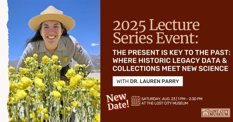 Park Ranger smiles with yellow poppies. Event tile next to the photo.