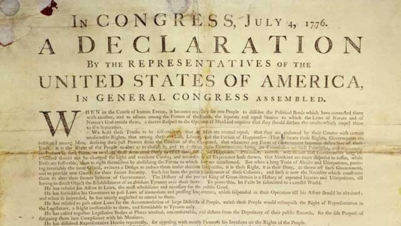 A photo of the Declaration of Independence