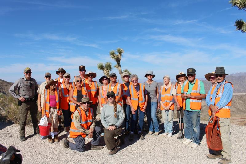 Volunteers posed near an overlook of Lake Mead