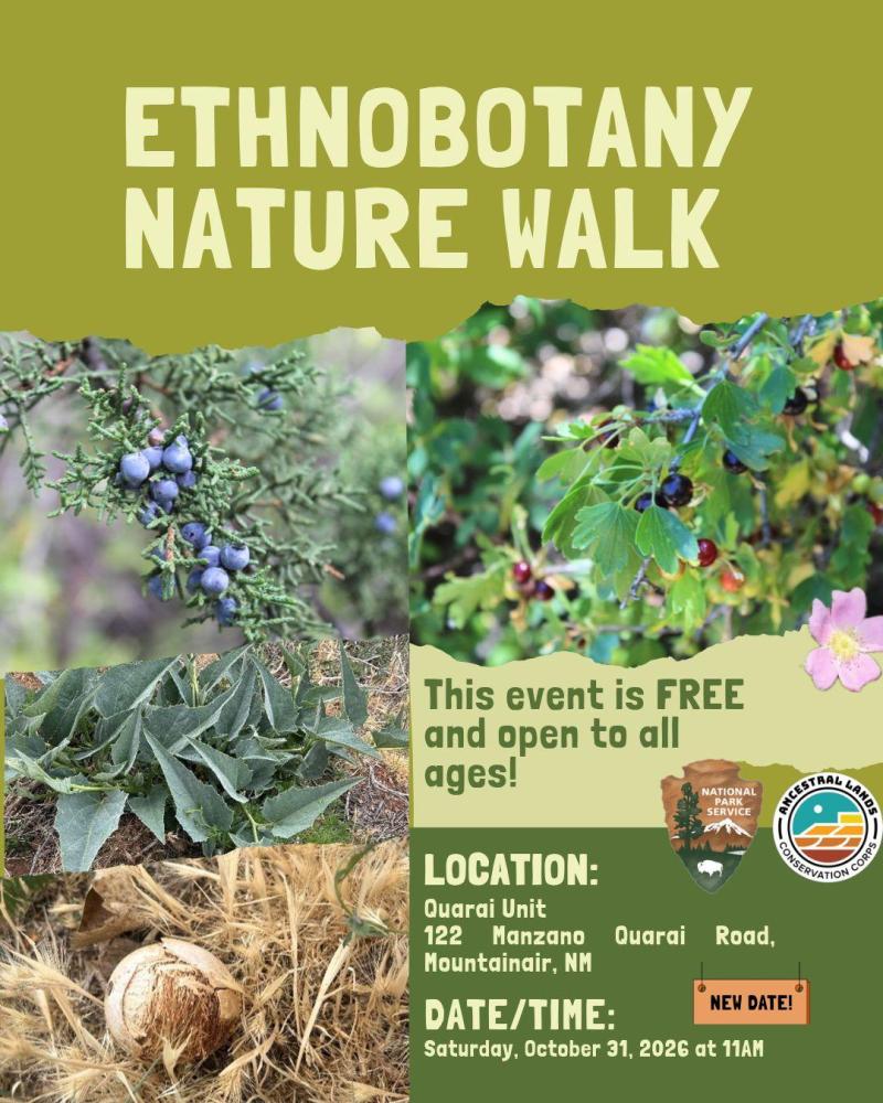 Close-up of wild berries and plants promoting a free Ethnobotany Nature Walk event at Salinas.