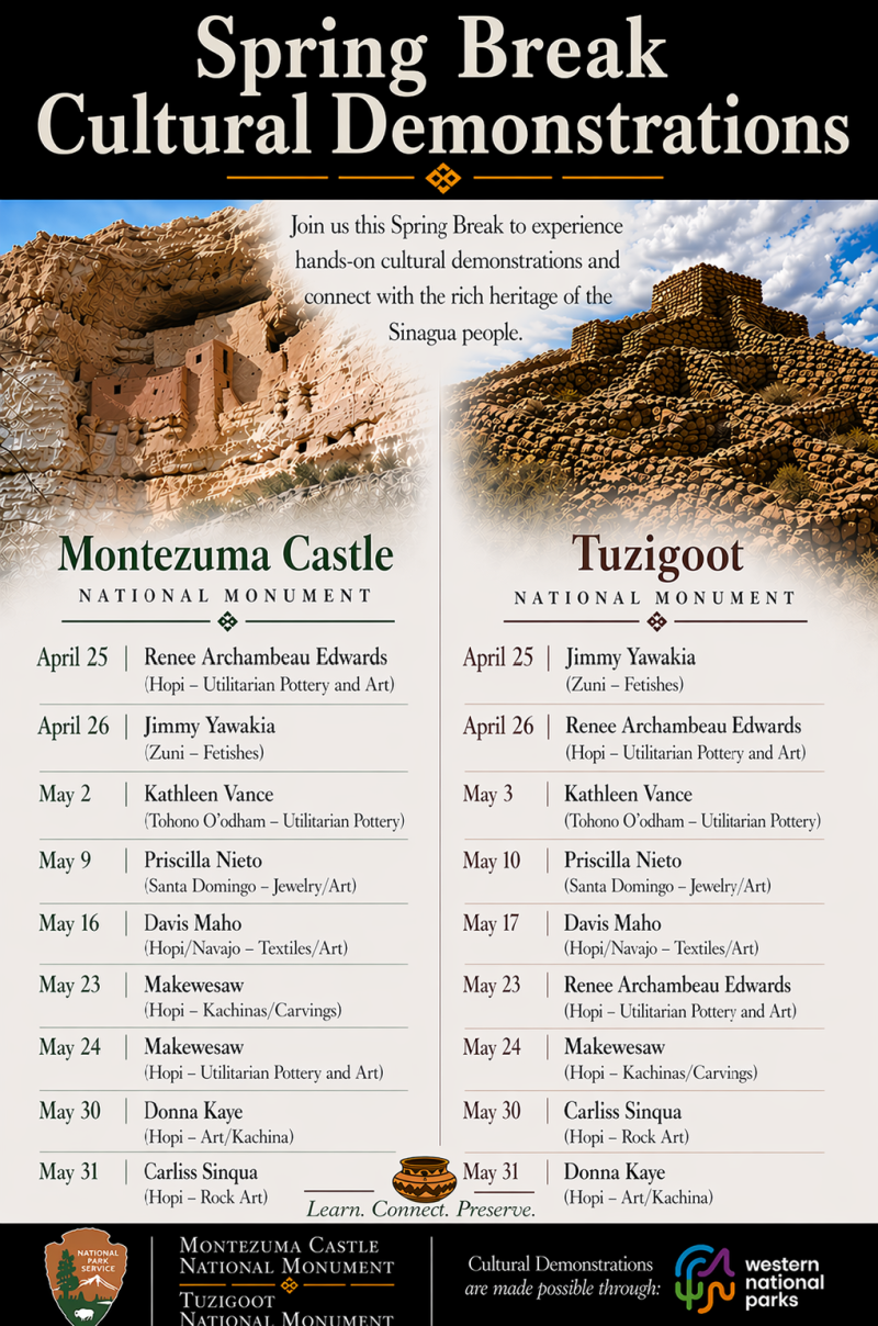 a flyer titled "spring break cultural demonstrations" featuring images and a schedule of artists