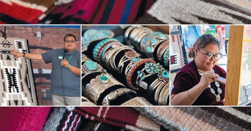 Pictures from the Hubbel Rug Show featuring Navajo rugs and jewelry.