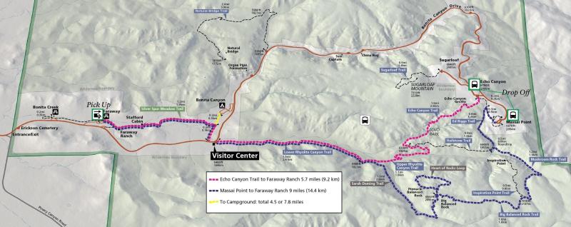 map of Chiricahua NM with trails highlighted