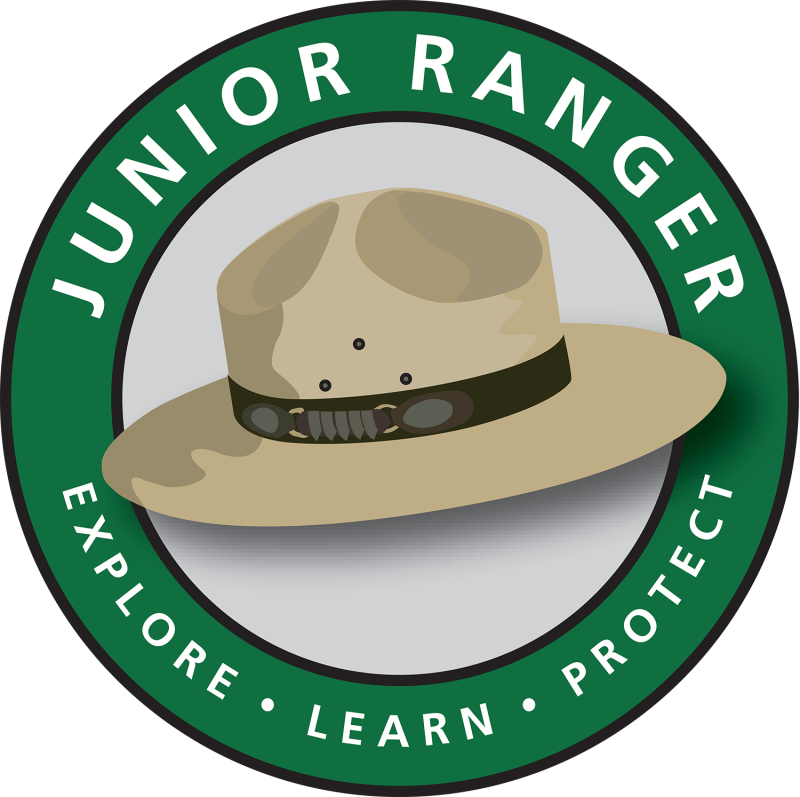 Junior Ranger Logo - illustrated ranger hat with the words "Junior Ranger Explore Learn Protect"