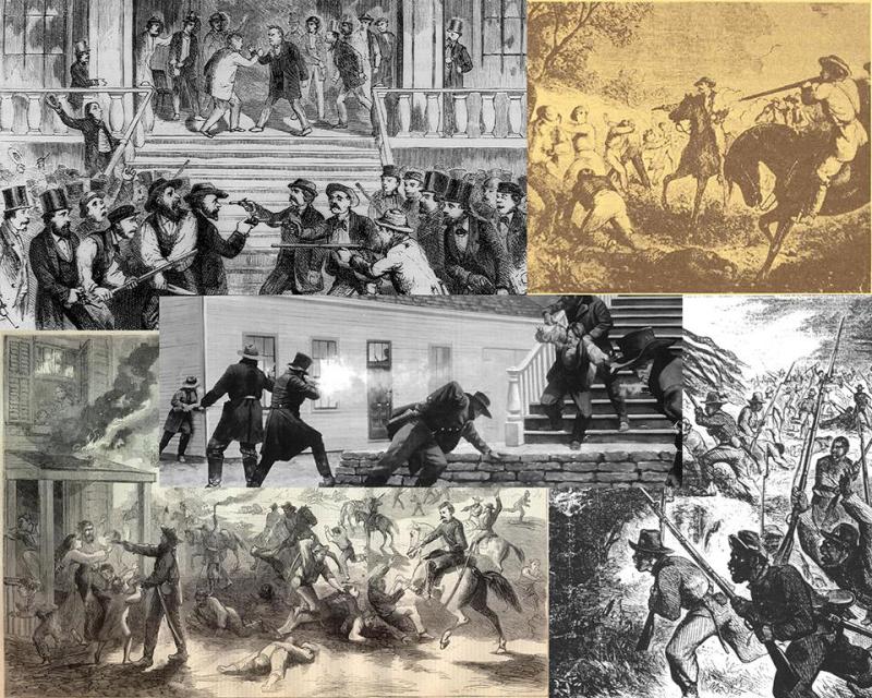 A series of drawings or violence from the history of Fort Scott